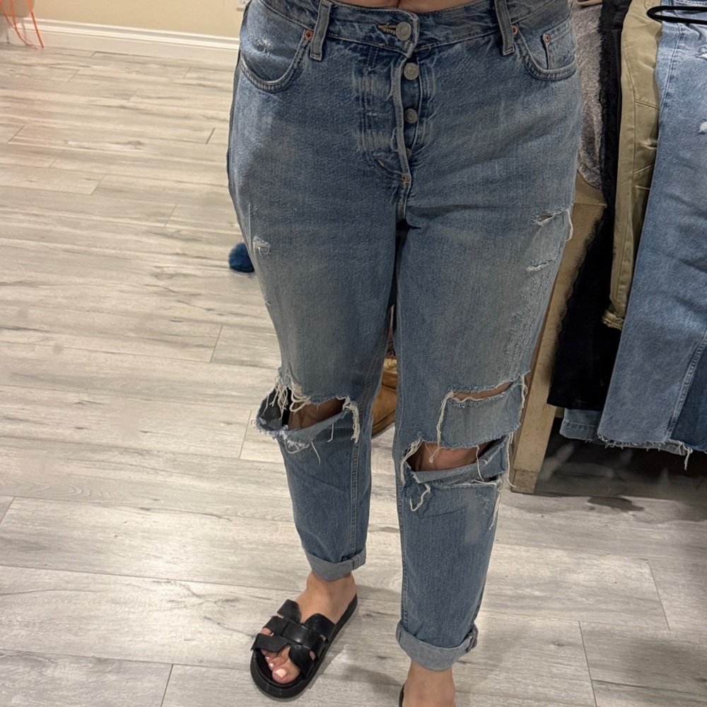 Casual Distressed Denim Boyfriend Jeans